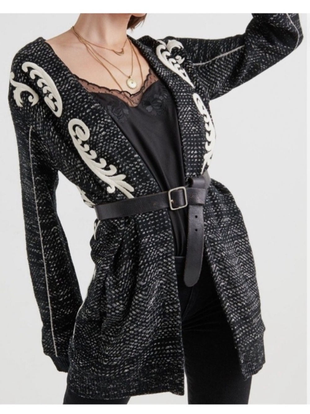 Lucky Brand Embroidered Twill Open Cardigan Western Sweater. Size Medium.